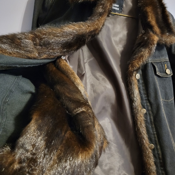 <DENNIS BASSO> Jean Jacket Faux Mink Trim & Removable/Reversible Faux Mink Vest - Picture 16 of 17